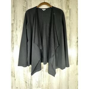 J Jill Cardigan Size Small Petite Black French Terry Knit Open Front Waterfall